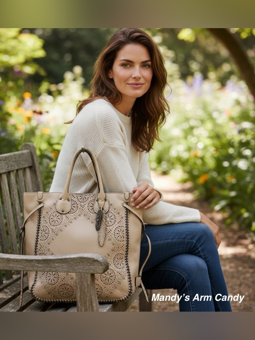 Like New Coach Taupe Leather Tote with Laser-Cut Medallion Detail Tall Tatum